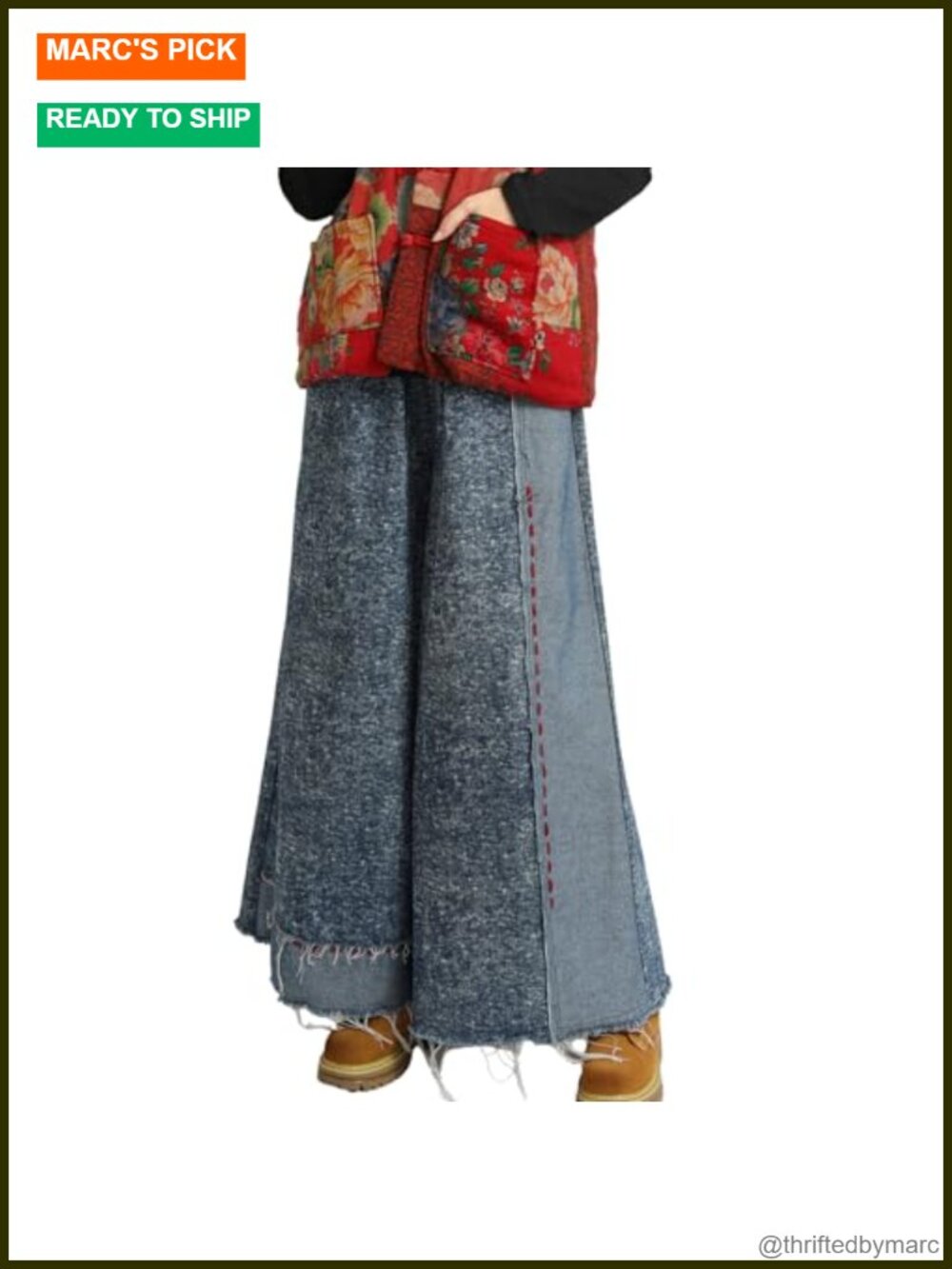 Wide Leg High Waisted Elastic Denim Patchwork Bell Bottom Baggy Jeans